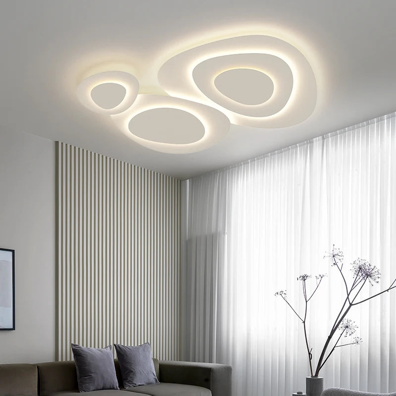 Anneaux annuels modernes LED lustre intérieur salon ondulation forme meubles de maison décoration fer blanc corps couleur lampe éclairage - vue 3 sur 14