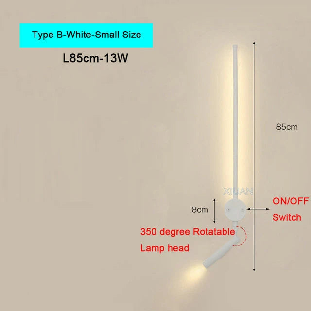 Modern Bedroom Living Room Wall Light ON/OFF Switch AC220V Black White Long Wall Lamps with LED Spotlights - vue 16 sur 18
