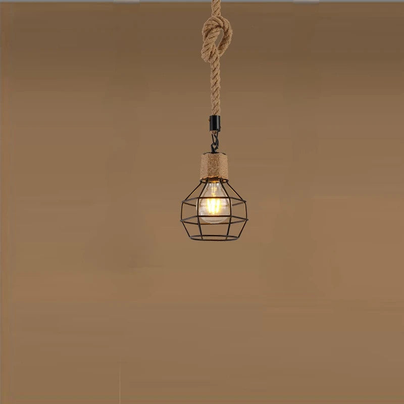 Décoration moderne simple luminaire style campagnard nordique ficelle créative rétro nostalgique salon hôtel chambre lustre - vue 4 sur 6