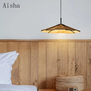 suspension japonaise wabi-sabi en noyer fait main pour restaurant et café