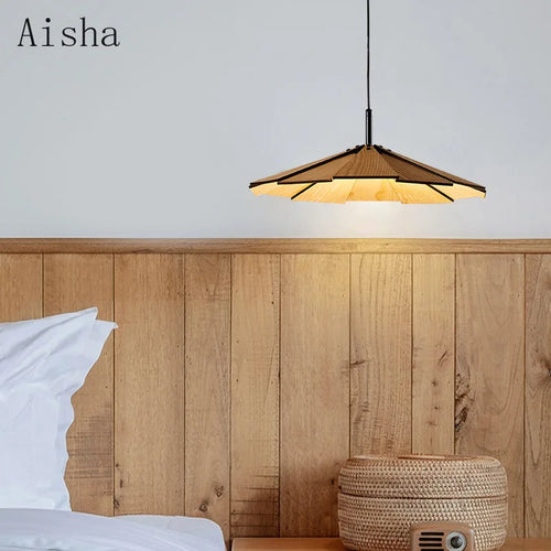 suspension japonaise wabi-sabi en noyer fait main pour restaurant et café - vue 5 sur 8