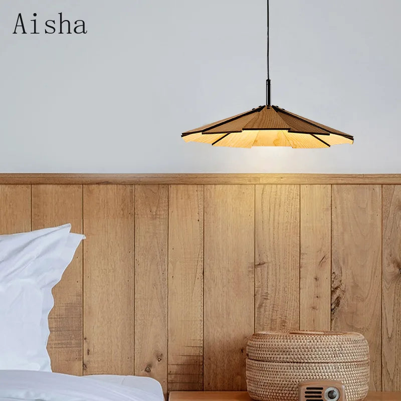 suspension japonaise wabi-sabi en noyer fait main pour restaurant et café - vue 4 sur 8