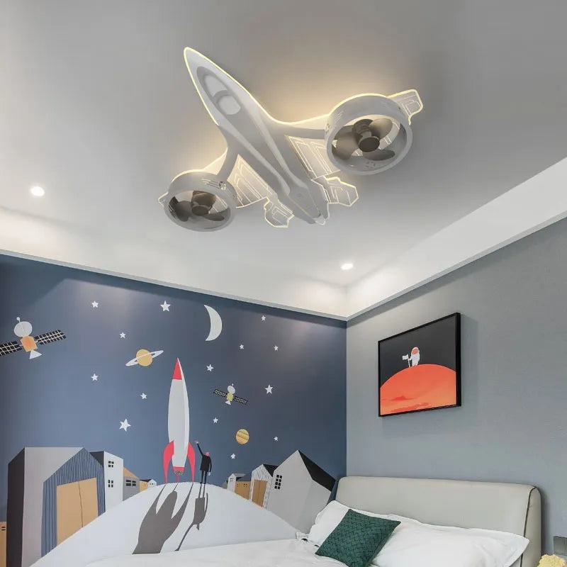 SANDYHA moderne avion Ventilador Mando plafonniers ventilateurs chambre d'enfants chambre décor à la maison Lampadario Luminaires Suspendus - vue 1 sur 7