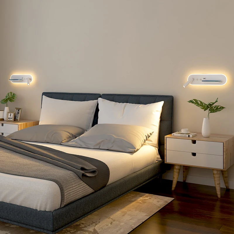 applique murale led de chevet multifonction avec port usb et chargeur sans fil - vue 4 sur 12