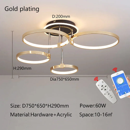 Plafonnier doré à anneaux led moderne - vue 11 sur 10