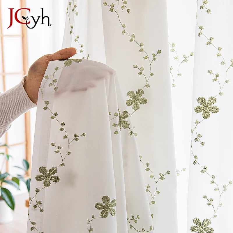 Voilage brodé floral style champetre pour salon chambre - vue 1 sur 8