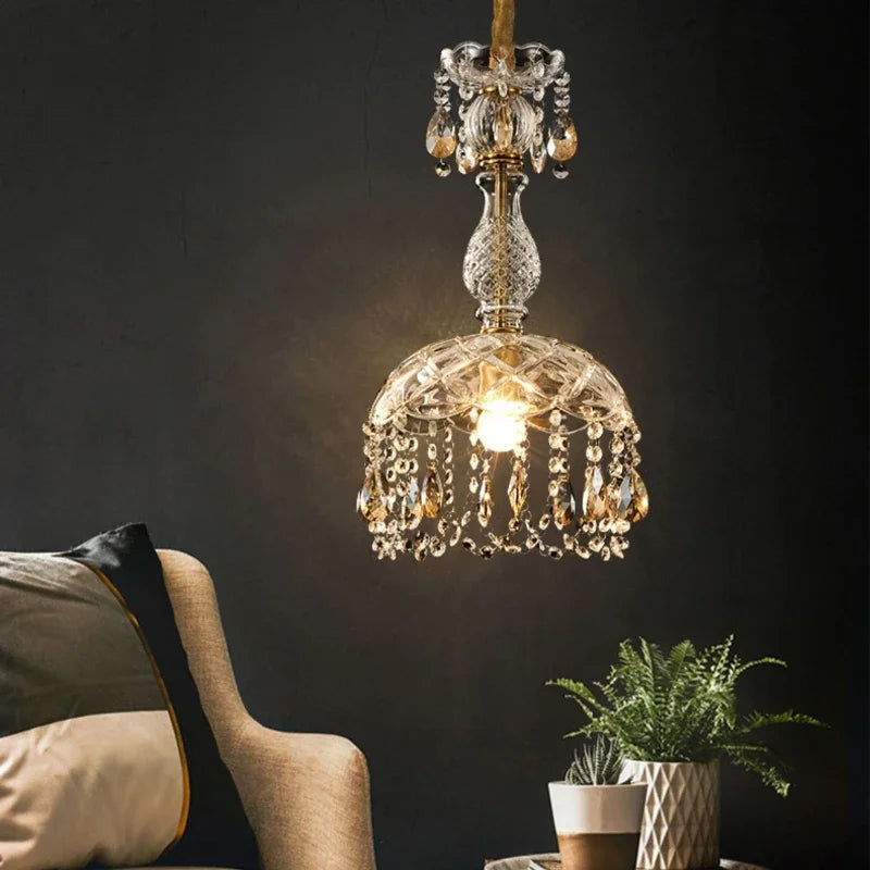 lustre vintage en cristal LED design art déco élégant - vue 3 sur 7