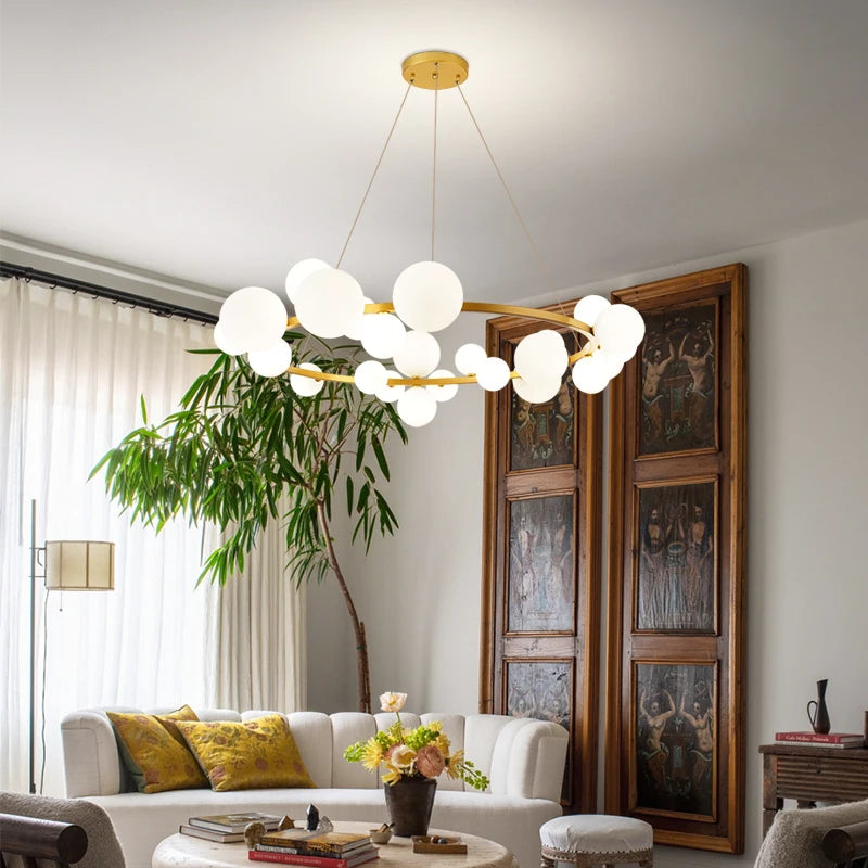 lustre moderne en verre et métal réglable en hauteur pour décoration - vue 5 sur 18