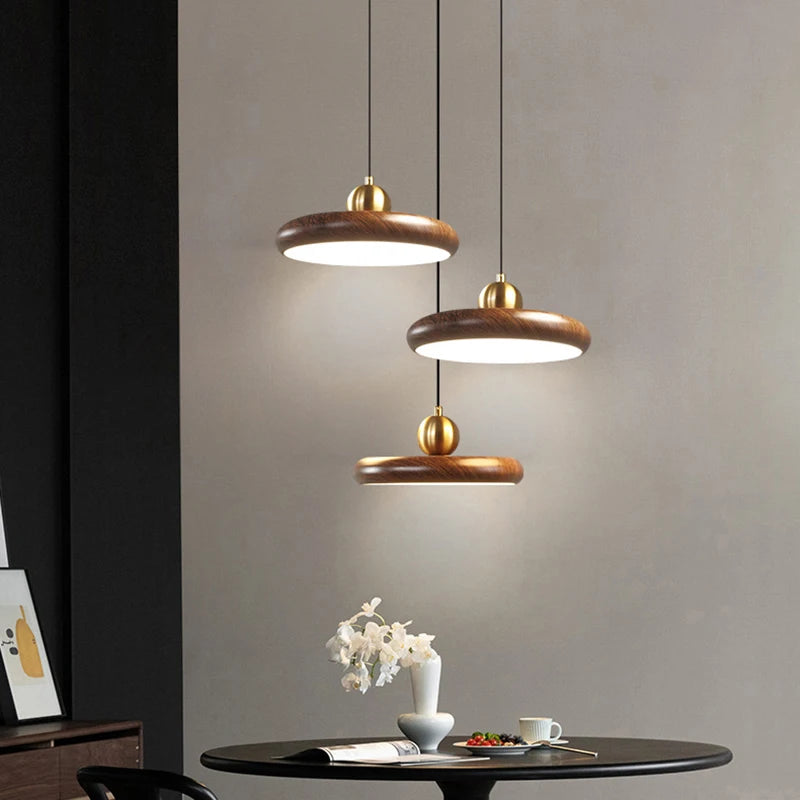 lustre en fer imitation grain de bois luminaire suspendu variable - vue 1 sur 7