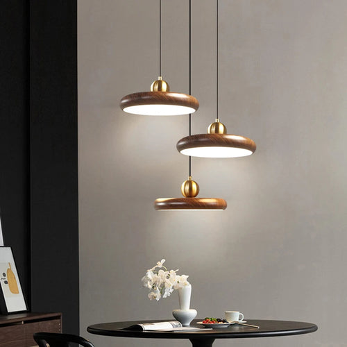 lustre en fer imitation grain de bois luminaires suspendus variables - vue 2 sur 7