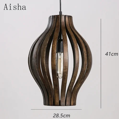 lustre rétro en bois style asiatique pour décoration intérieure - vue 7 sur 7