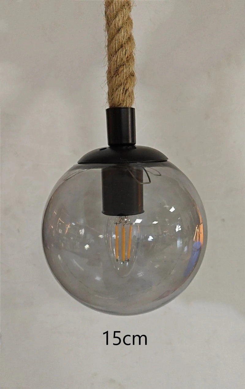 corde de chanvre avec boule de verre lumière led tissage à la main - vue 9 sur 11