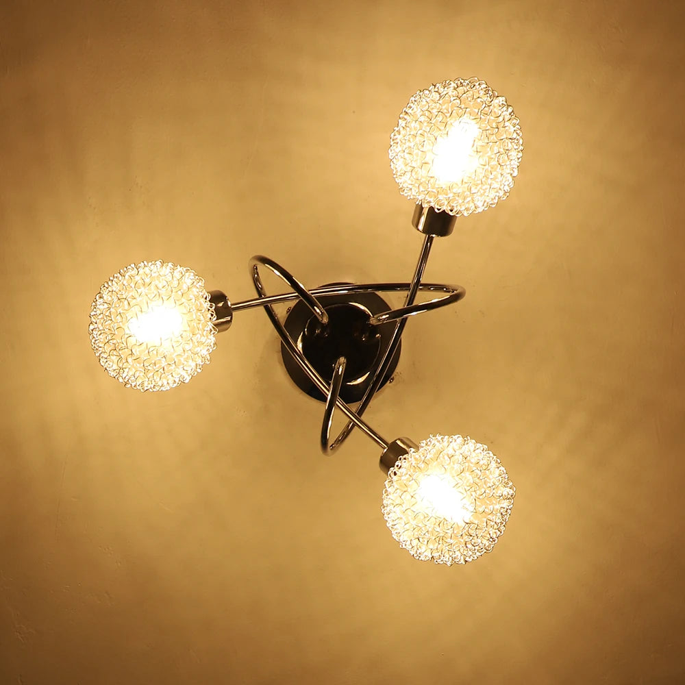 Depuley Plafonnier semi-encastré à 3 lumières - Lustre Spoutnik avec abat-jour en fil de forme globe pour chambre à coucher - vue 6 sur 7