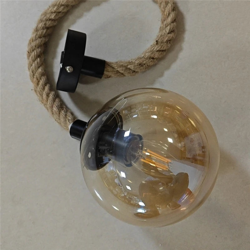 corde de chanvre avec boule de verre lumière led tissage à la main - vue 5 sur 11