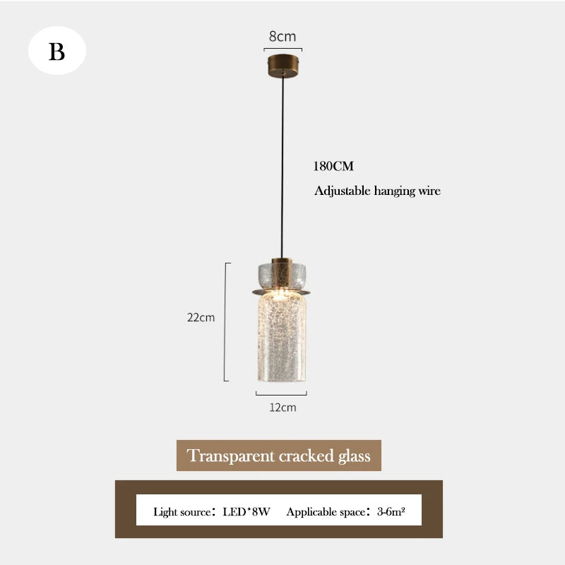 lustre en verre craquelé design rétro minimaliste pour intérieur moderne - vue 11 sur 12