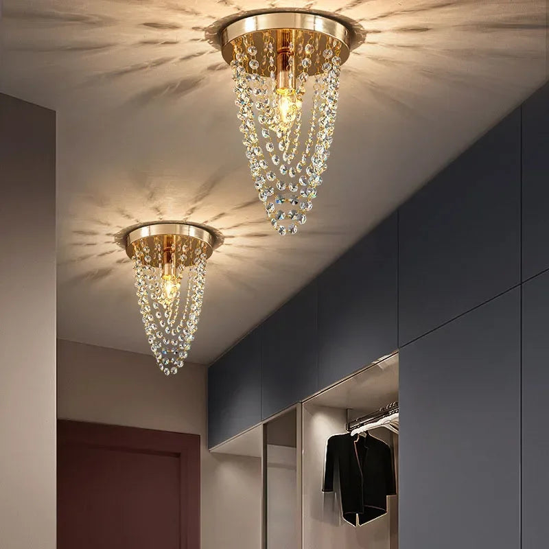 plafonnier led en bois style bohème moderne avec cristal élégant - vue 1 sur 20