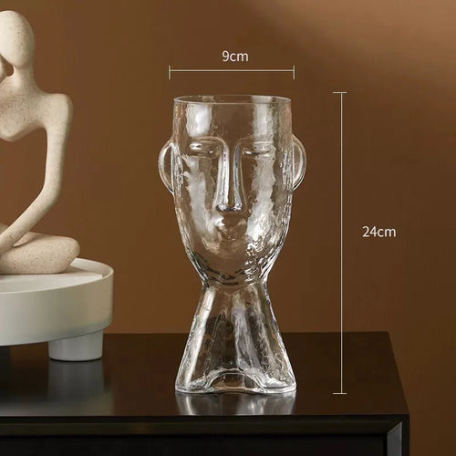 vase en verre visage humain abstrait pour fleurs décoratives modernes - vue 2 sur 9