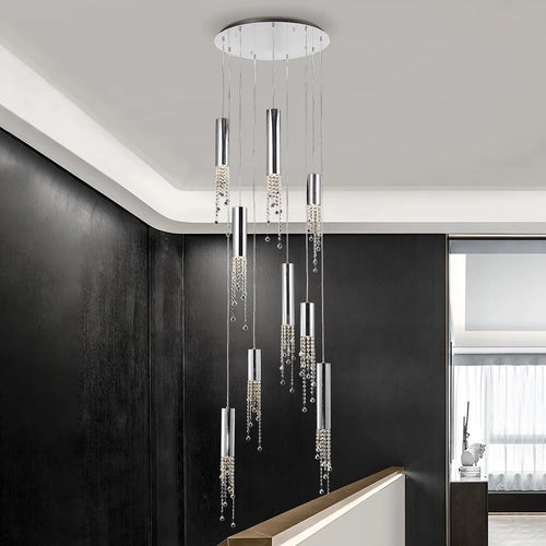 lustre led moderne de luxe en cristal pour escalier - vue 6 sur 19