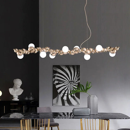2024Modern Creative Long Bar Chandelier Caterpillar Shaped Metal ball Pendants Lamp Dining Room for Kitchen Hanging Light Lustre - vue 5 sur 10