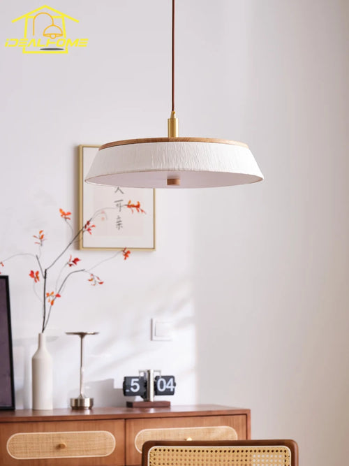suspension en papier de riz japonais wabi-sabi en bois massif éclairage intérieur - vue 3 sur 9
