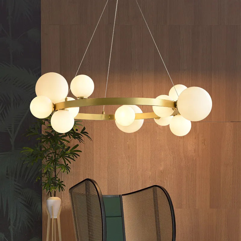 Lustre LED design doré rond à boules en verre - vue 4 sur 18