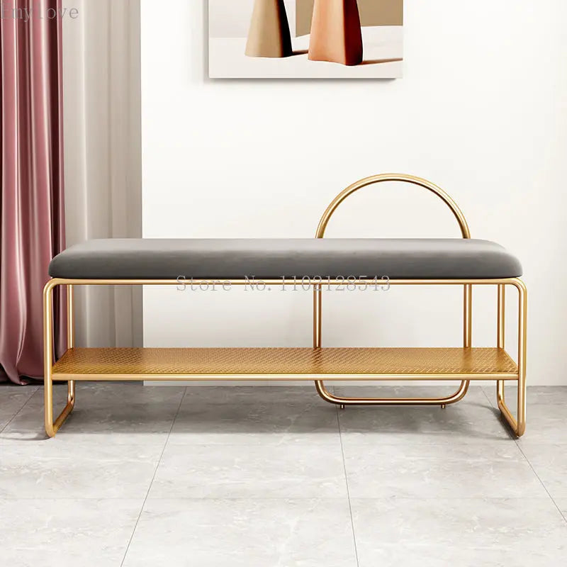 banc à chaussures tendance avec coussin et étagère à deux niveaux - vue 7 sur 8
