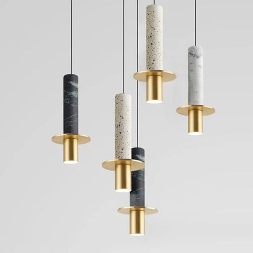 Marbre LED lustre lampe moderne abat-jour en métal suspension pour chambre chevet salon maison intérieur décor plafonnier - vue 2 sur 11