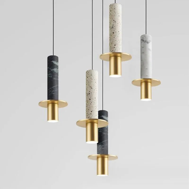 Marbre LED lustre lampe moderne abat-jour en métal suspension pour chambre chevet salon maison intérieur décor plafonnier - vue 1 sur 11