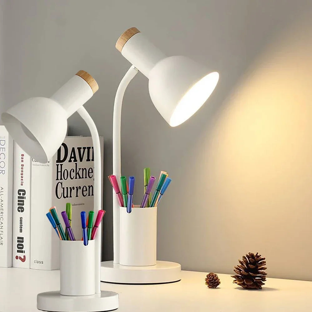 lampe de bureau créative nordique avec porte-stylo led décoratif - vue 4 sur 11