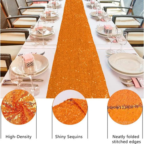 Chemin de table orange à paillettes décoration fêtes - vue 8 sur 7