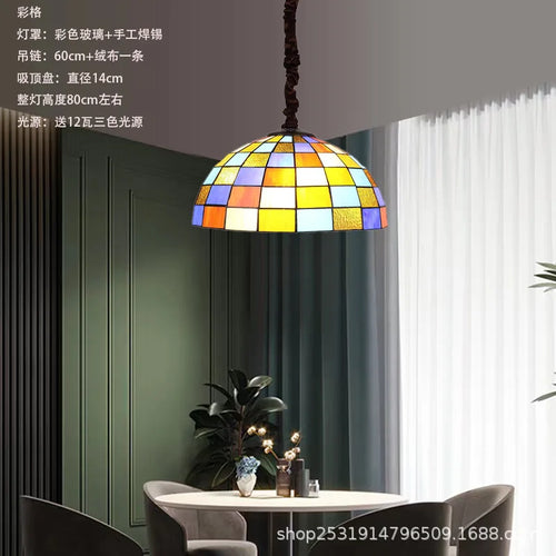 lustre rétro en verre teinté style méditerranéen pour restaurant et hall - vue 11 sur 18