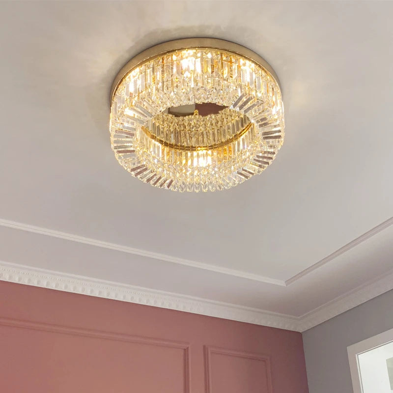 lustre en cristal moderne doré argenté à led pour décoration intérieure - vue 3 sur 16