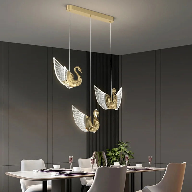 lustre suspendu led nordique design cygne de luxe - vue 3 sur 12