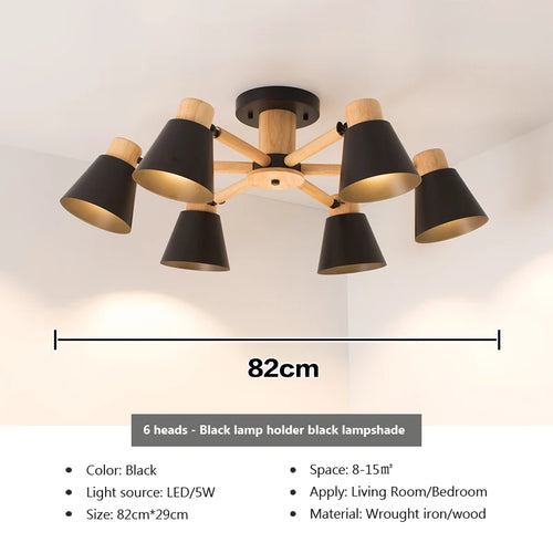 lustre nordique en bois massif éclairage moderne pour hôtel et restaurant - vue 12 sur 20