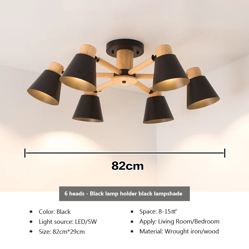 lustre nordique en bois massif éclairage moderne pour hôtel et restaurant - vue 12 sur 20
