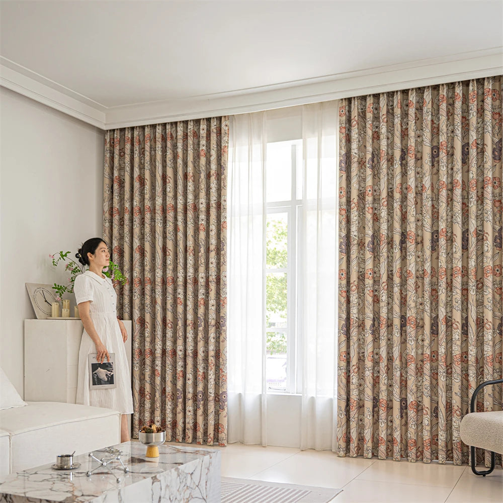 Rideau occultant motifs floraux modernes pour salon chambre - vue 2 sur 9