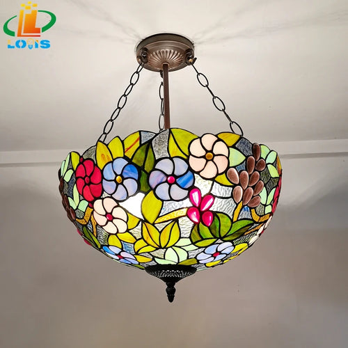 lustre en forme de raisin style tiffany à fleurs américaines