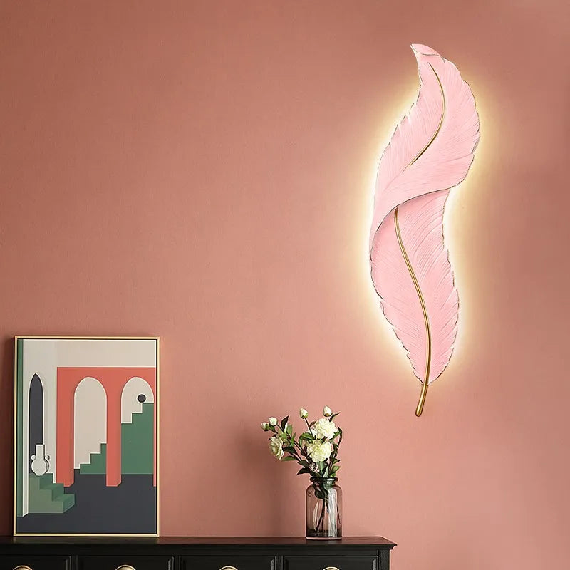 Applique murale moderne LED rose bleu Plume résine appliques murales télécommande Luminaire salon chambre décor lumière LED Lustre - vue 3 sur 15