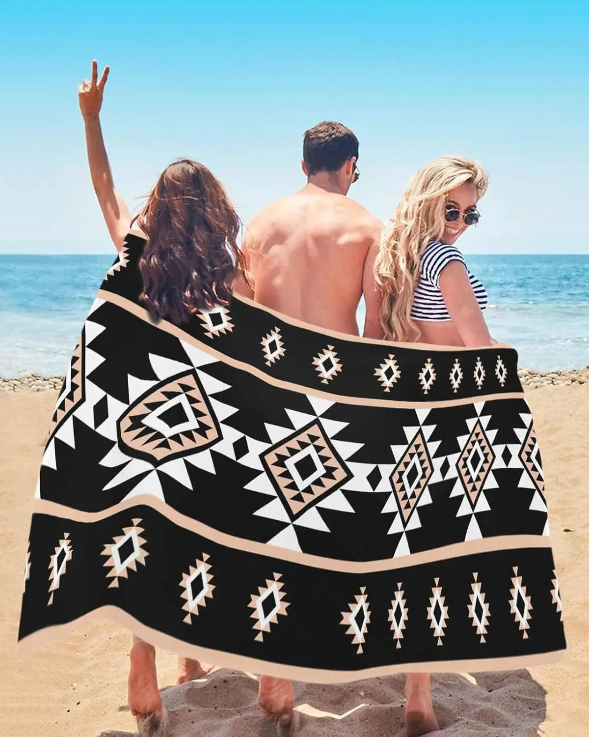 serviette de plage motif aztèque douce absorbante polyester - vue 3 sur 6