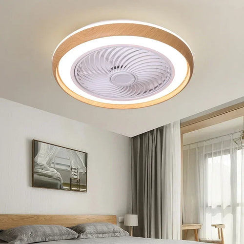 ventilateur électrique moderne en bois avec lumière led à distance - vue 2 sur 7