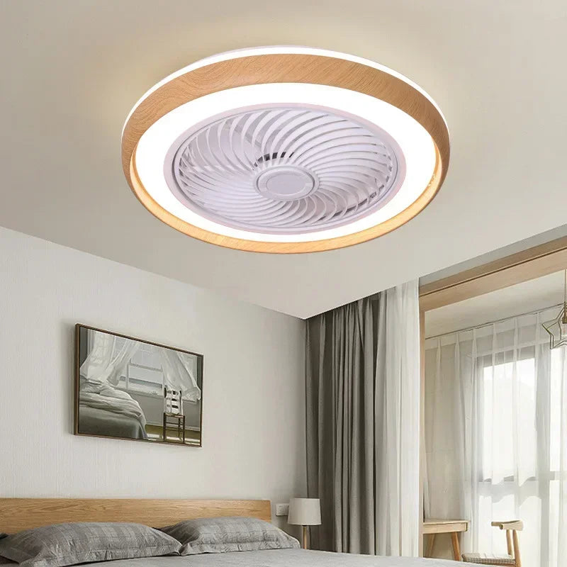 ventilateur électrique moderne en bois avec lumière led à distance - vue 1 sur 7