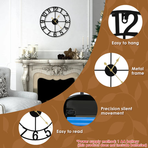 horloge murale silencieuse ronde pour décoration intérieure élégante - vue 7 sur 8