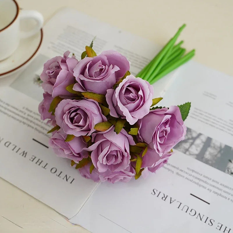 bouquet de roses artificielles en soie décoration florale pour table - vue 7 sur 15