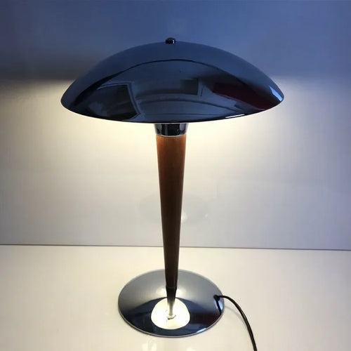 lampe de bureau nordique en bois avec abat-jour chromé - vue 2 sur 7