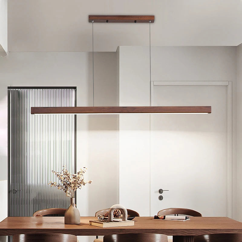 suspension moderne à led en bois avec télécommande pour table et bar - vue 3 sur 8