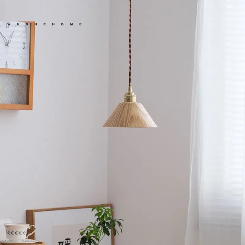 suspension led en bois moderne design nordique loft - vue 6 sur 8