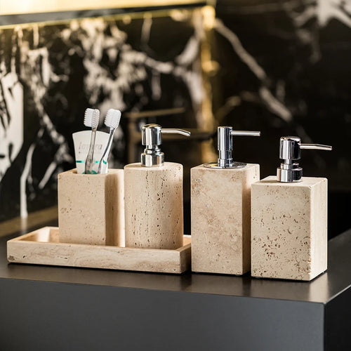 ensemble d'accessoires en marbre naturel pour salle de bain - vue 5 sur 30