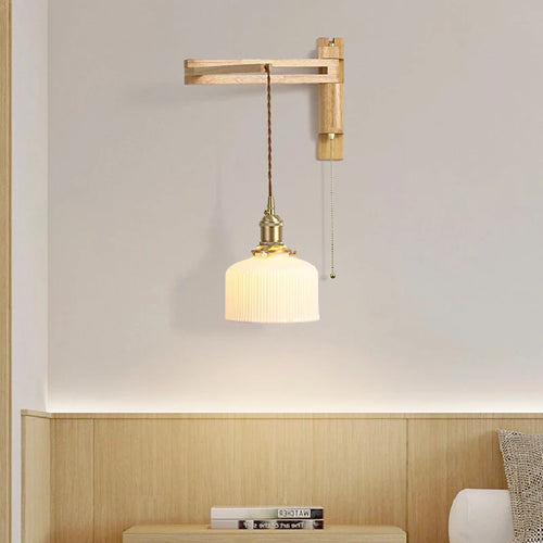applique murale en verre bois et céramique lampe pliable à bras pivotant - vue 3 sur 14
