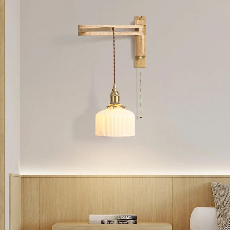 applique murale en verre bois et céramique lampe pliable à bras pivotant - vue 3 sur 14