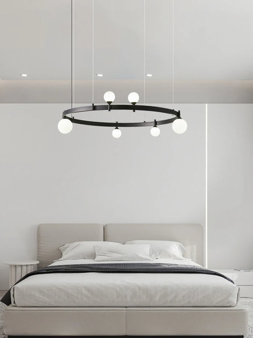 suspension circulaire en fer et verre pour décoration intérieure - vue 4 sur 8